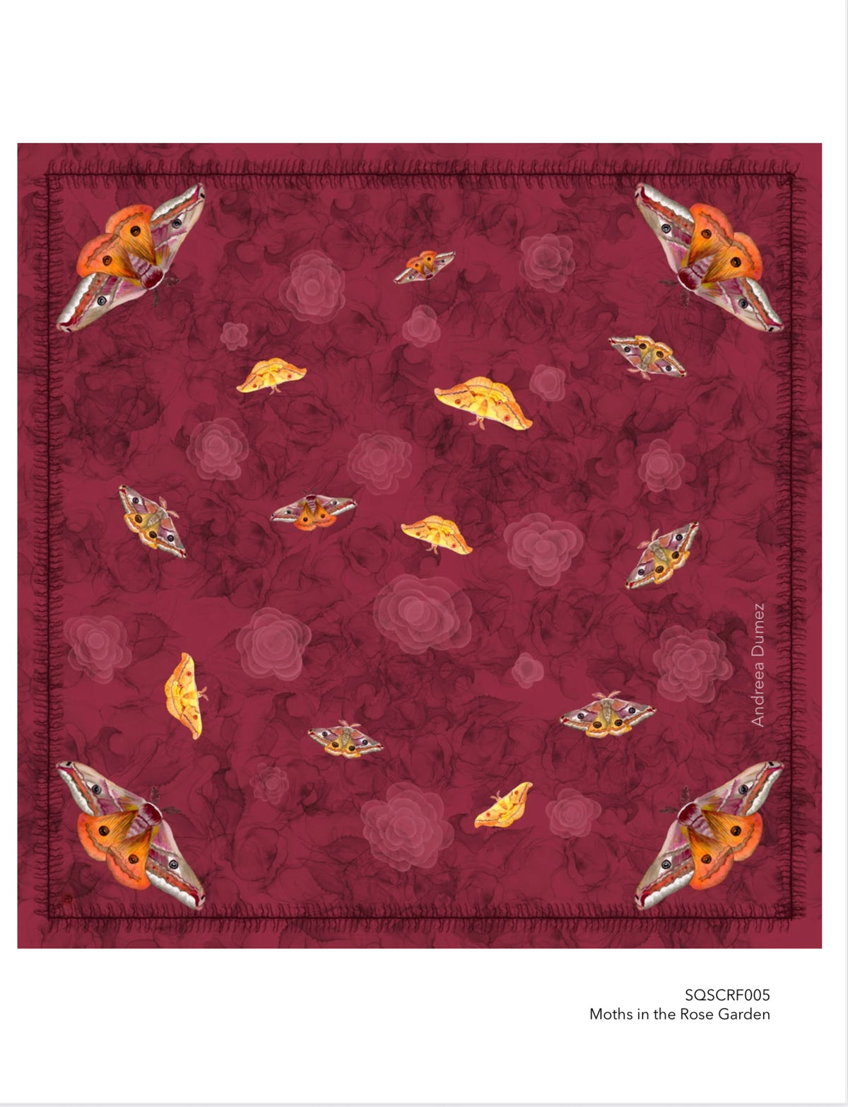 Moths In The Rose Garden Silk Square Scarf 50”x50”