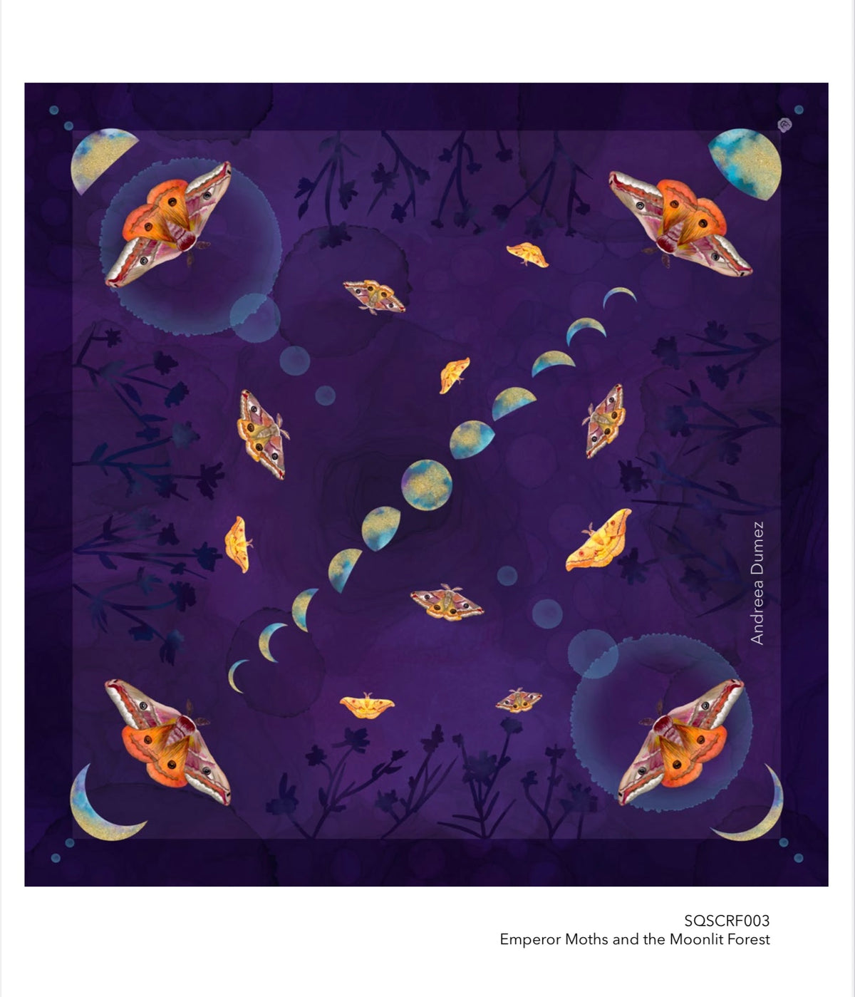 Emperor Moths And The Moonlit Forest Silk Square Scarf 50”x50”