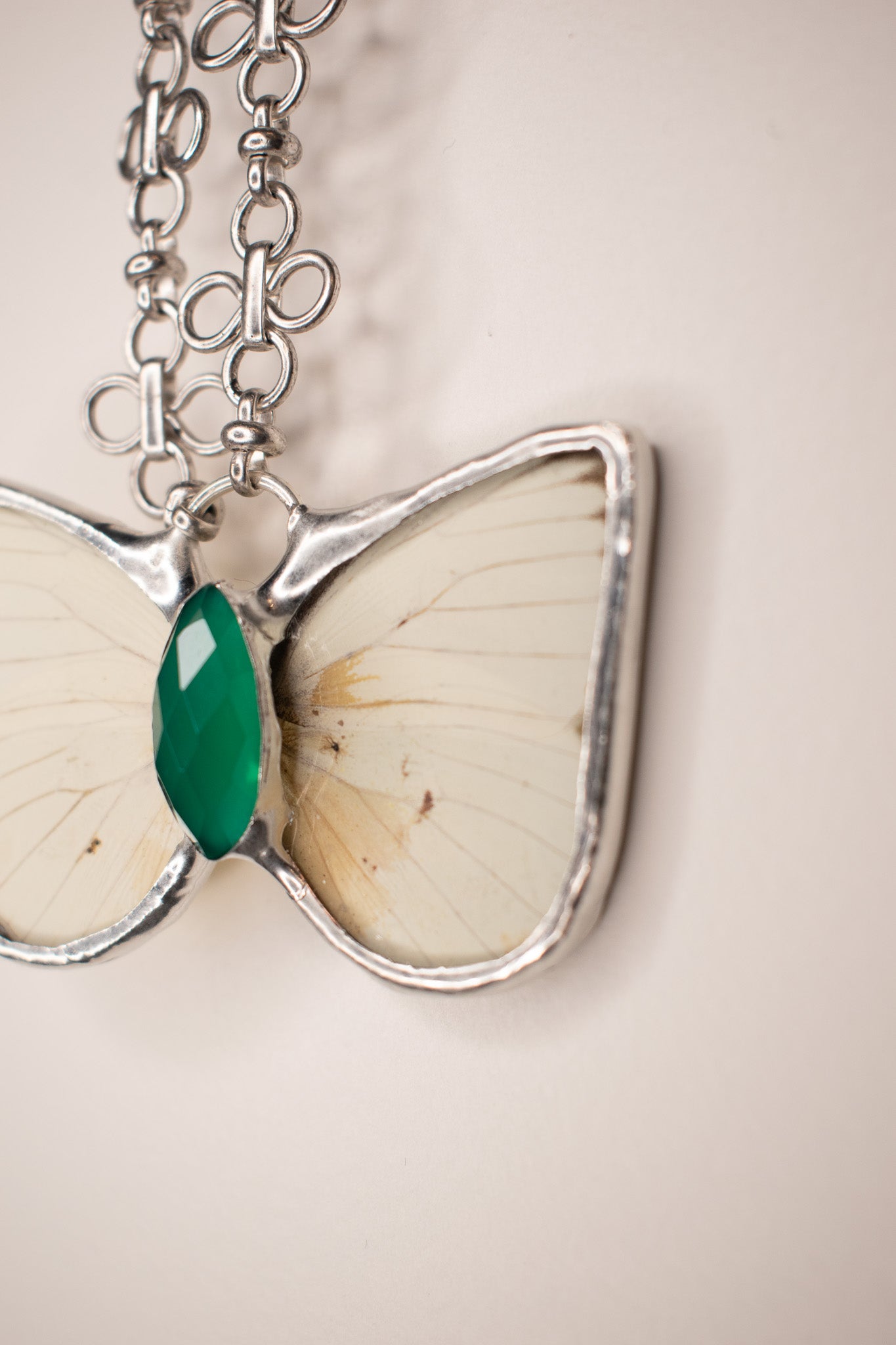 Cabbage White Butterfly w/ Green Onyx Pendant