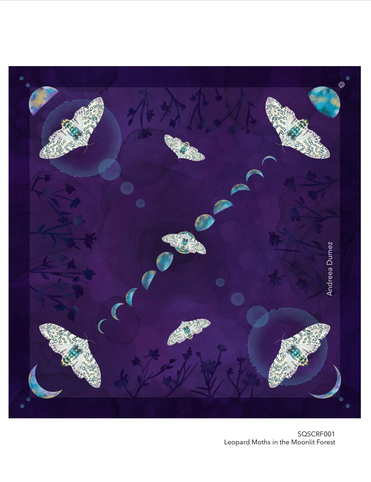 Leopard Moths In The Moonlit Forest Silk Square Scarf 50”x50”