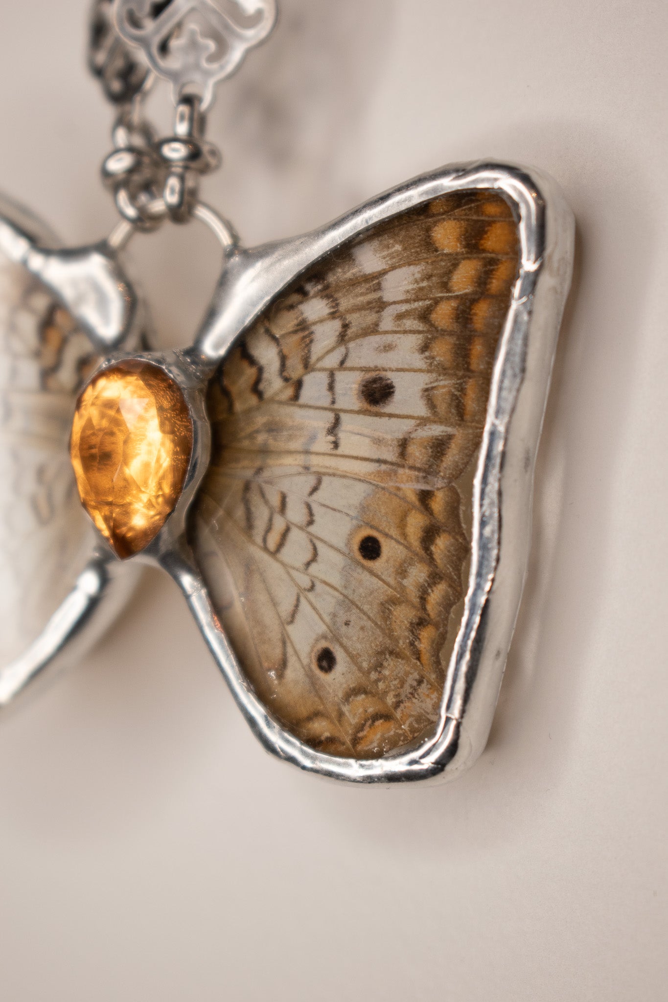White Peacock Butterfly w/ Citrine Necklace
