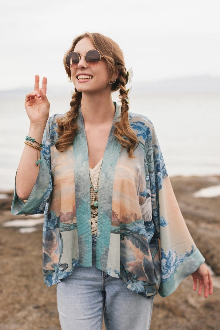 Peace Out Cropped Kimono