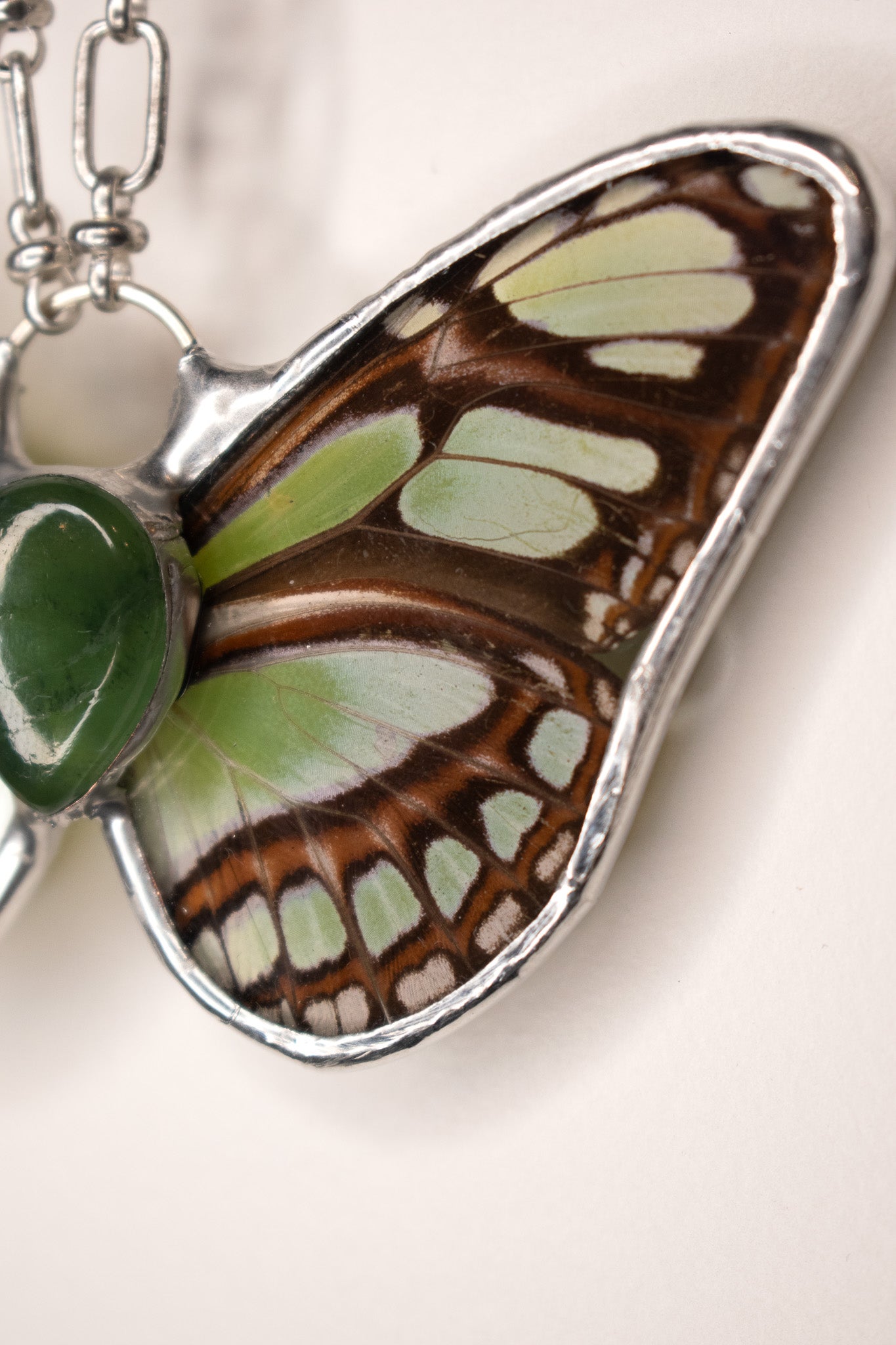 Philaethris Dido Butterfly w/ Green Jade Pendant
