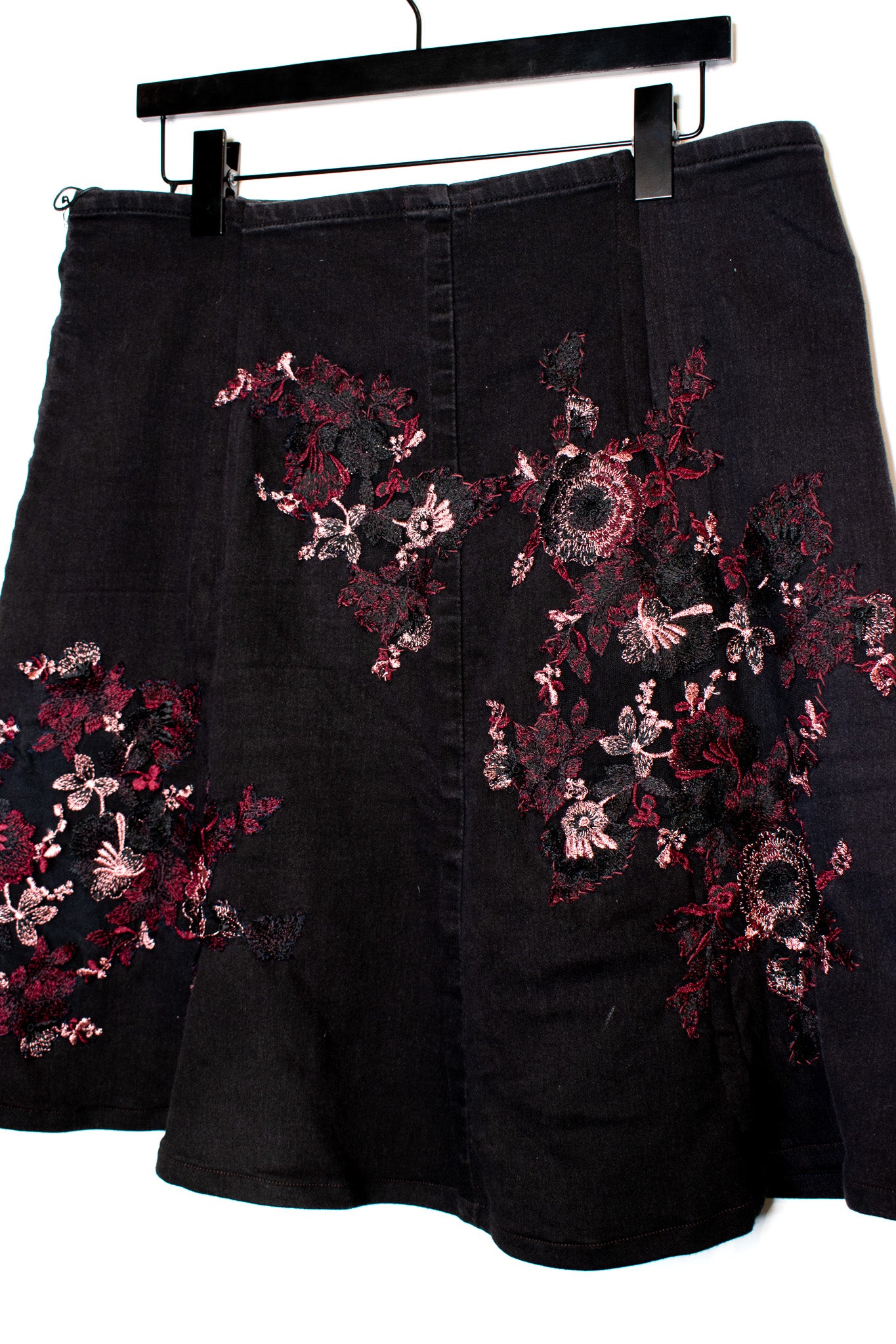 Black Embroidered Denim Skirt | Large