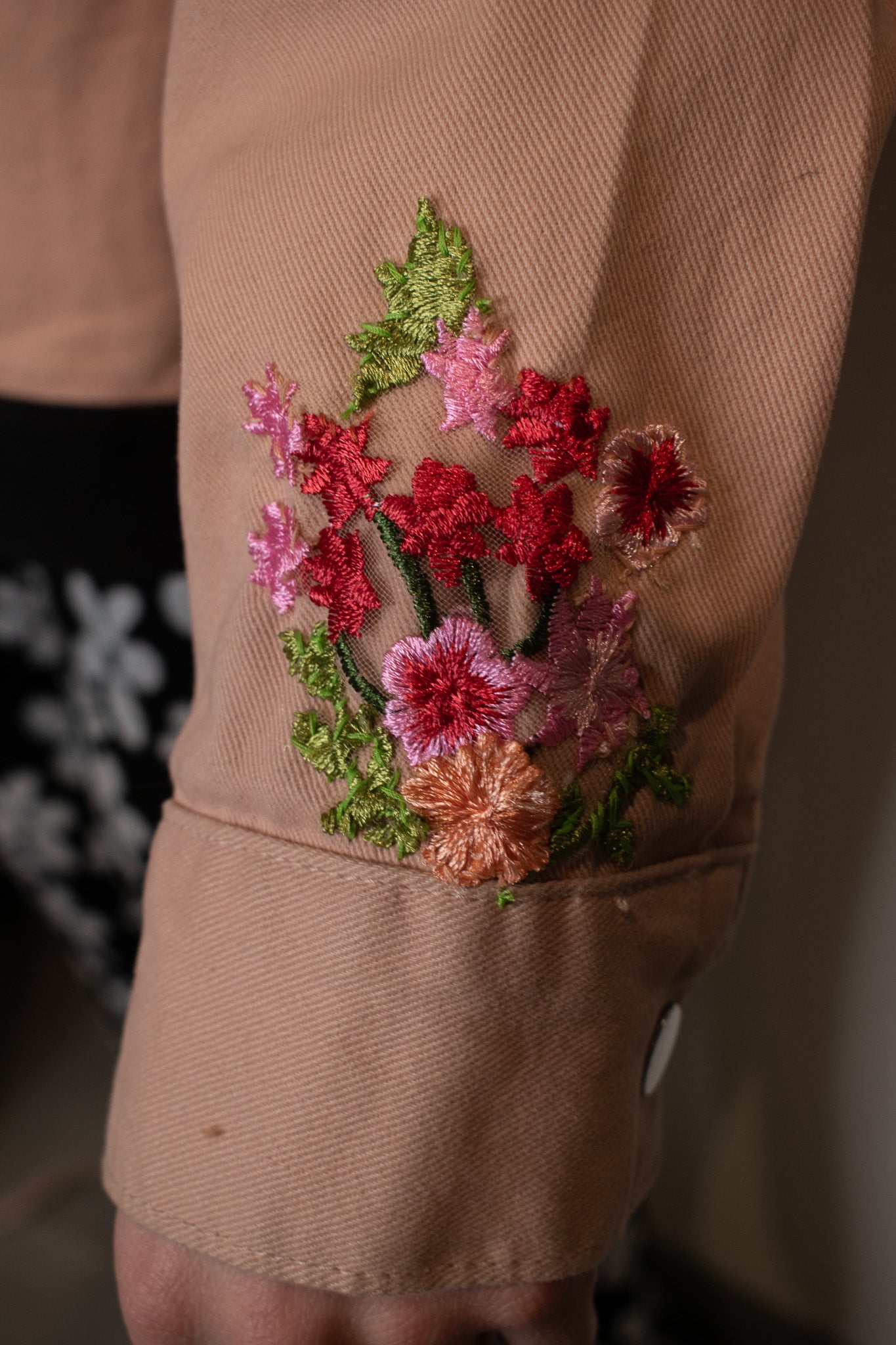 Pink Embroidered Denim Jacket | Large