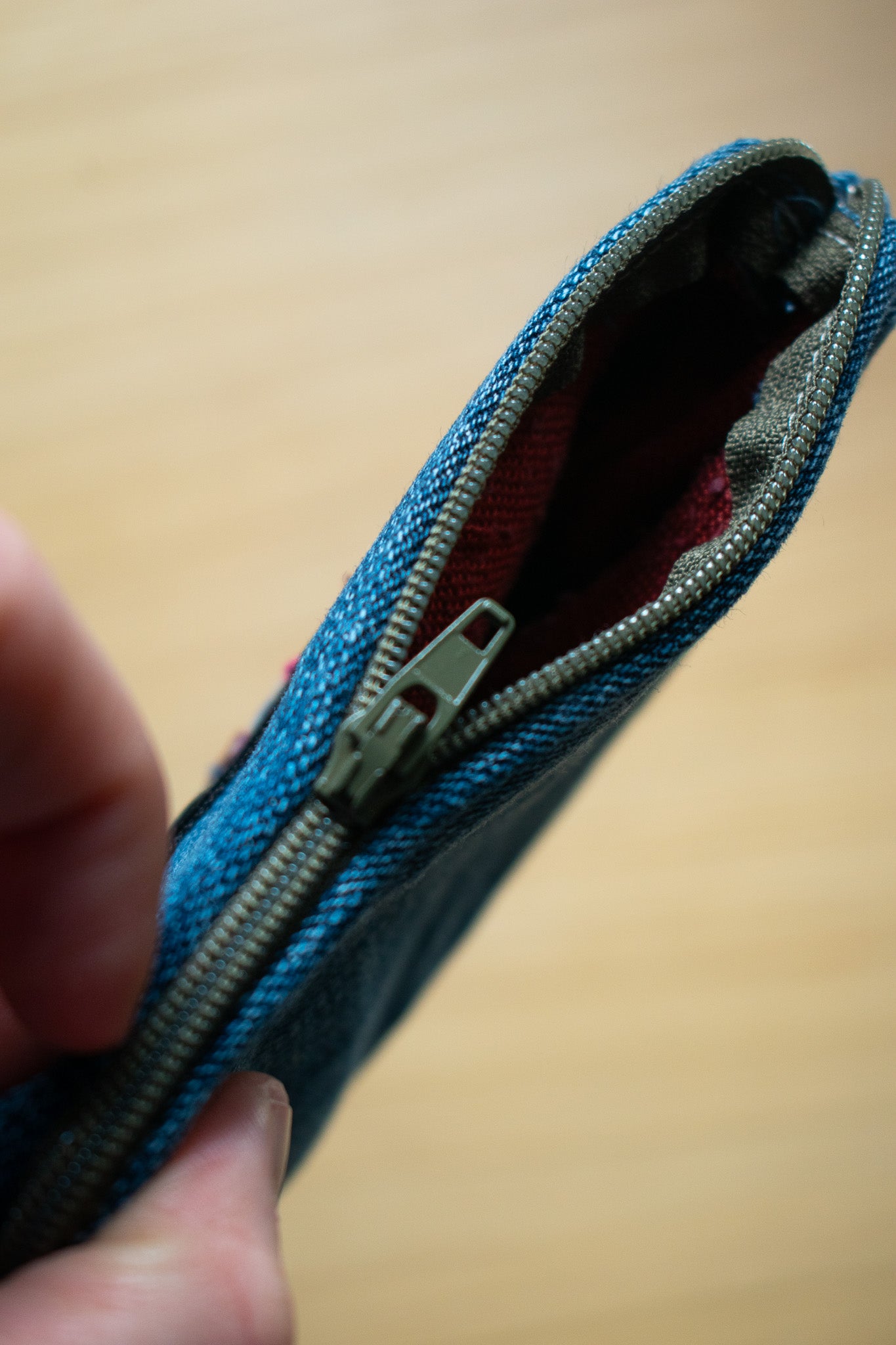 Hand Embroidered Denim Pouch