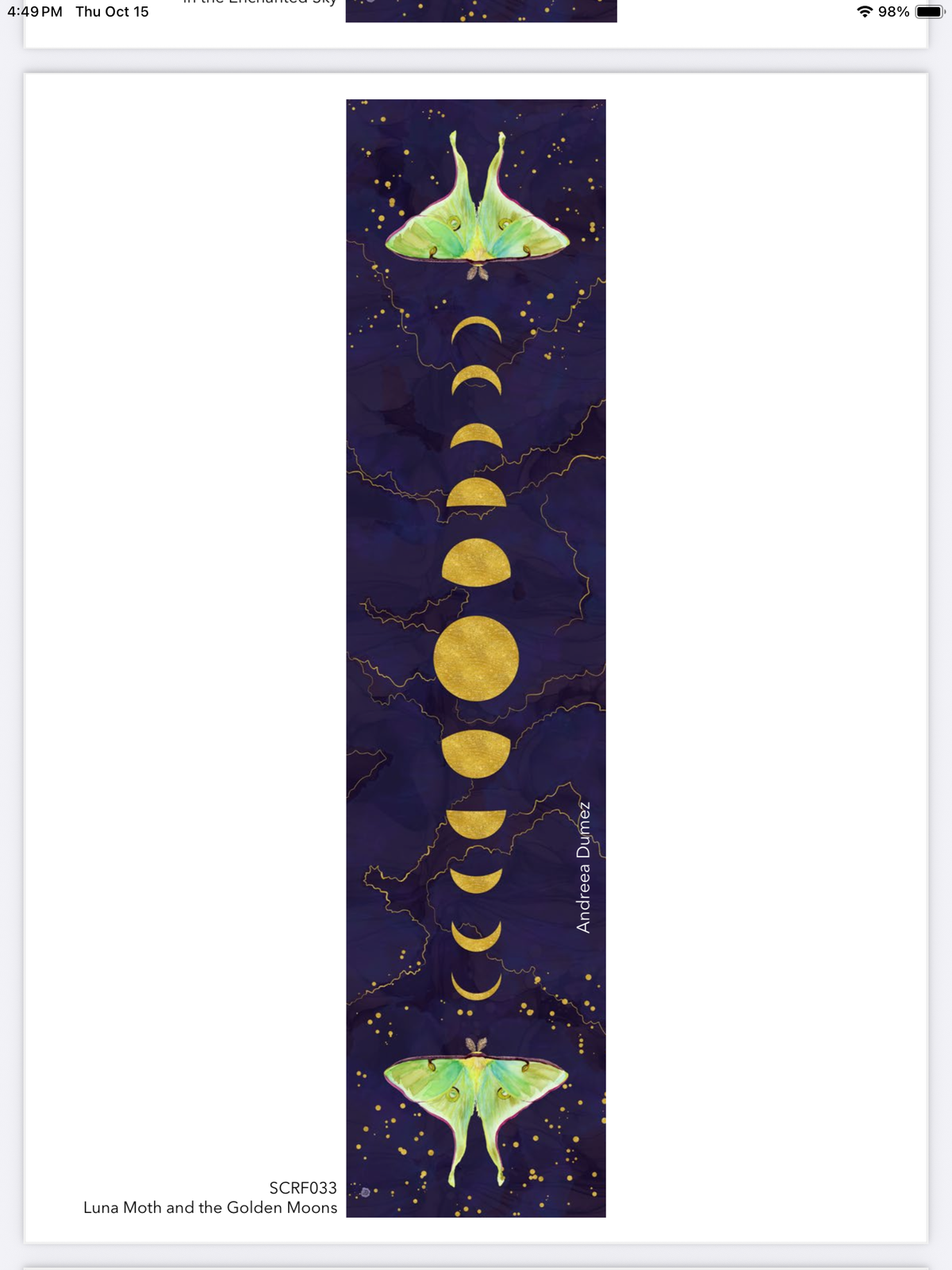 Luna Moths And The Golden Moons Silk Scarf (16” X 72”)