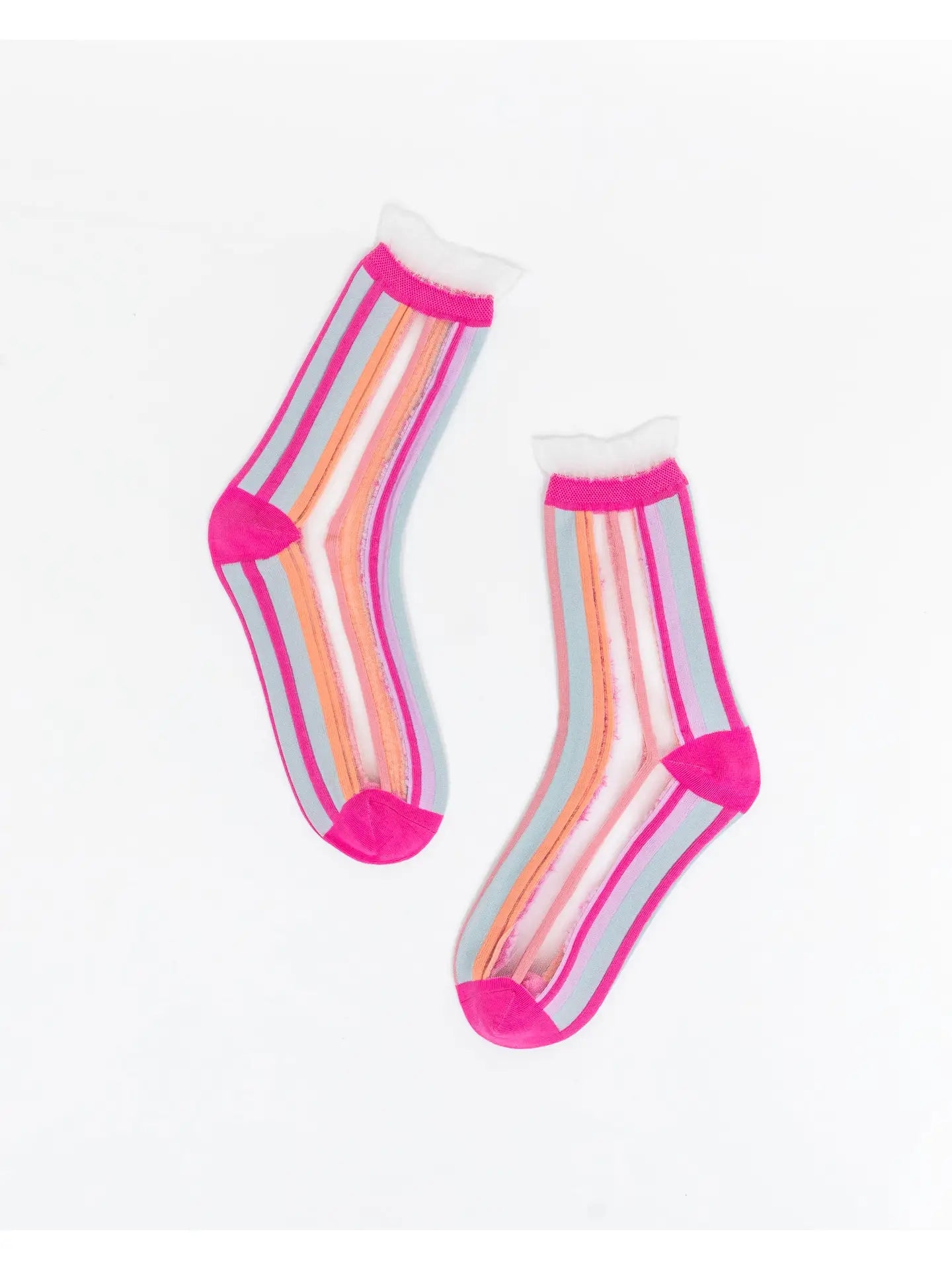 Candy Stripe Ruffle Crew Socks