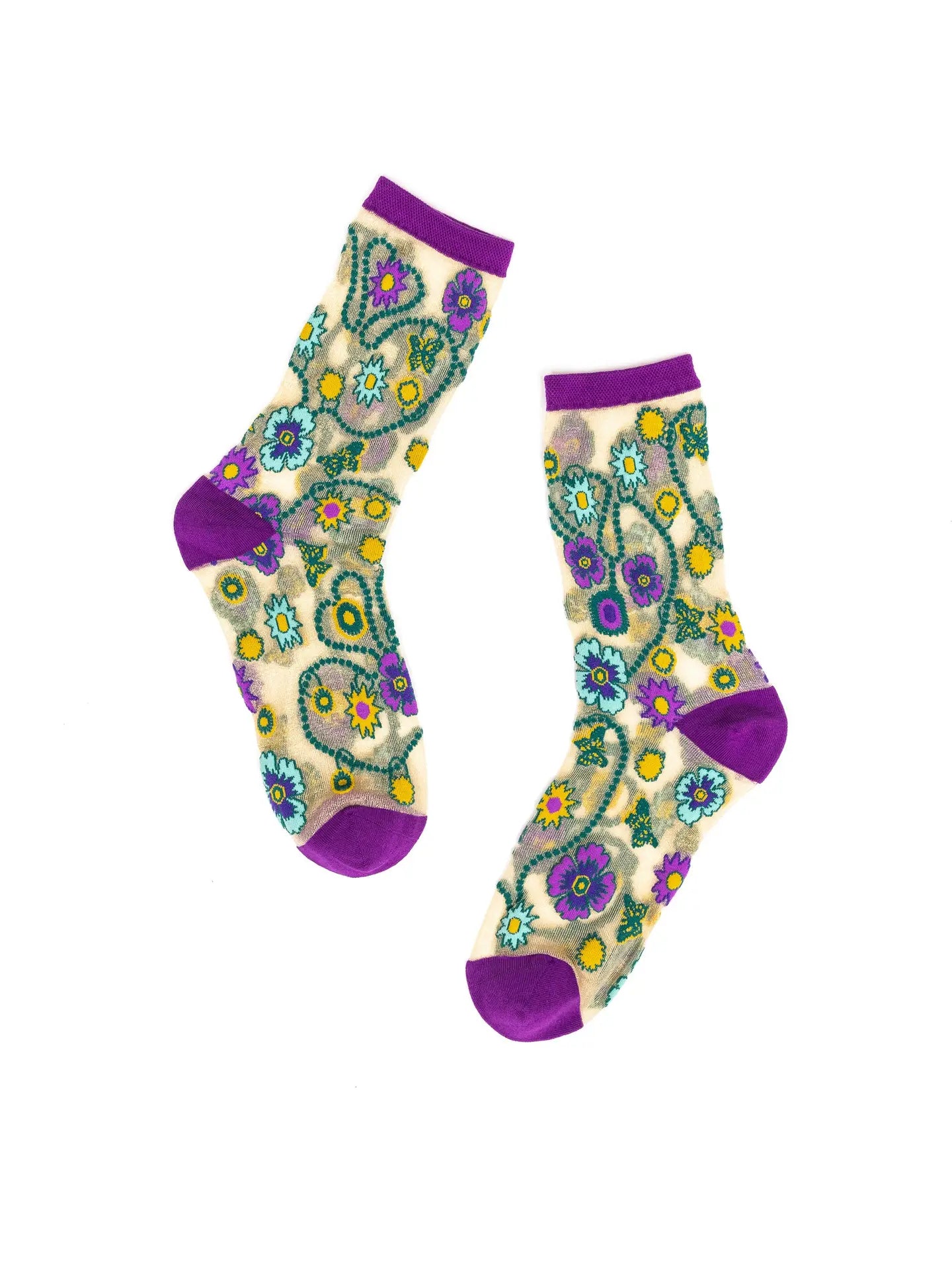 Jeweled Floral Sheer Socks