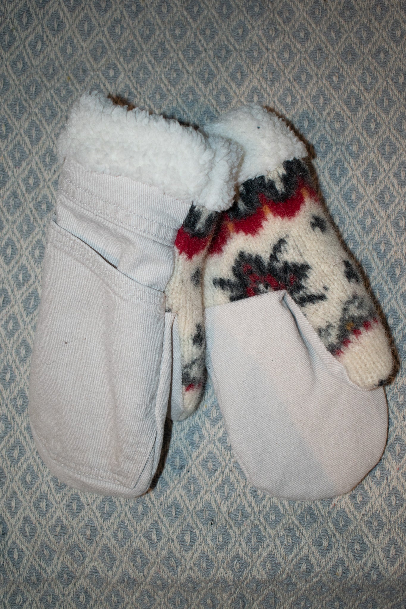 White Denim Mittens