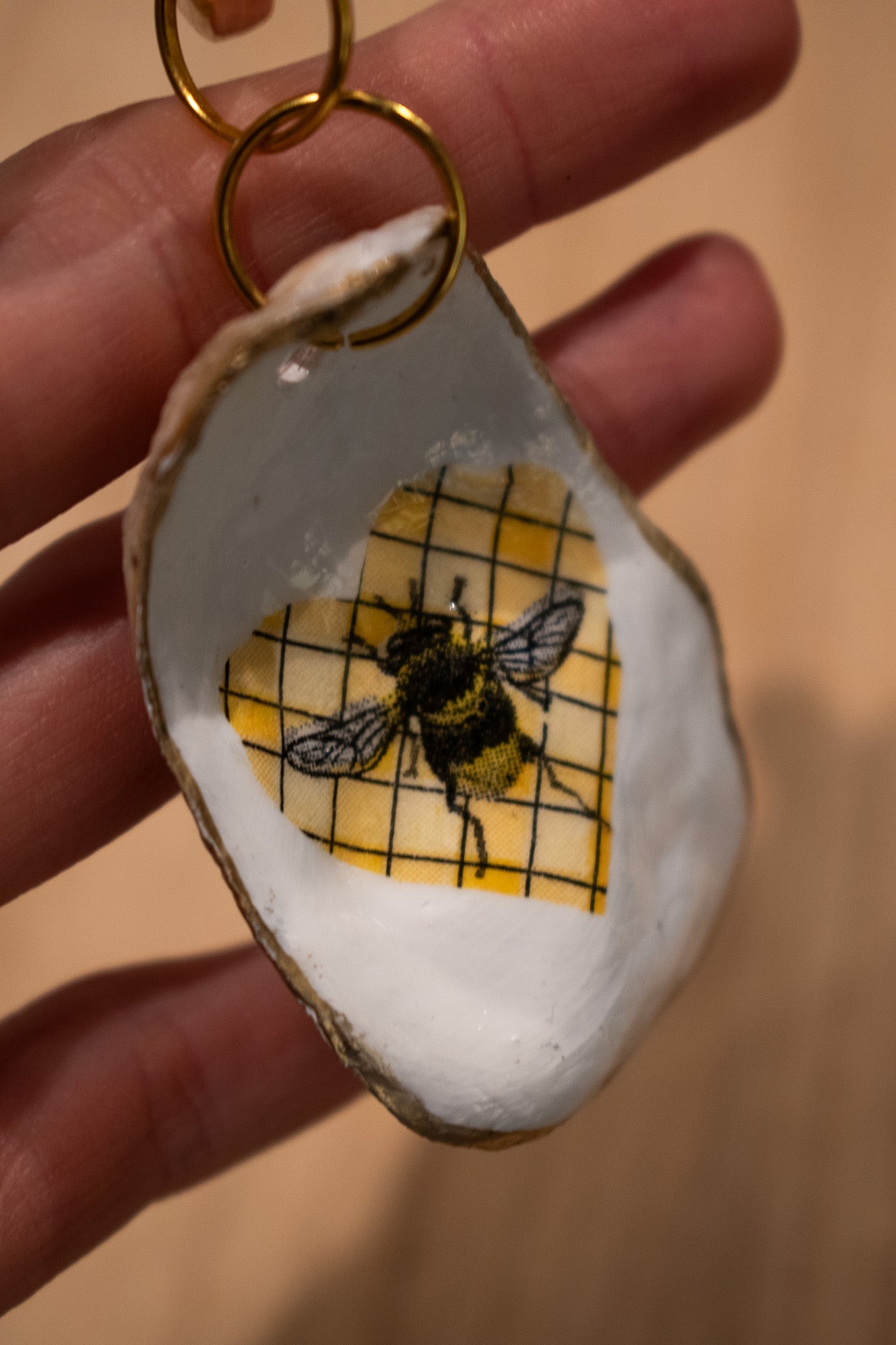 Oyster Shell Bag Charm (Bee Heart)