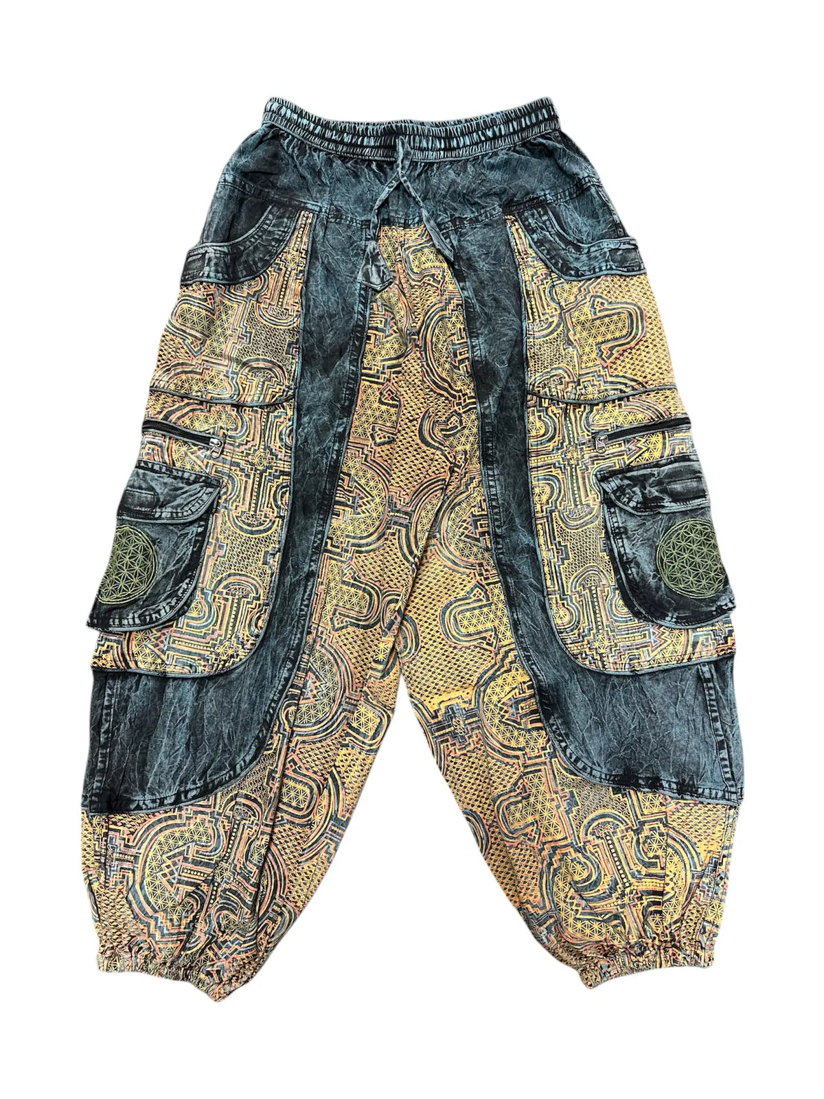 Blue Multi Patchwork Box Pocket Balloon Pant