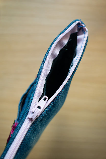 Hand Embroidered Denim Pouch