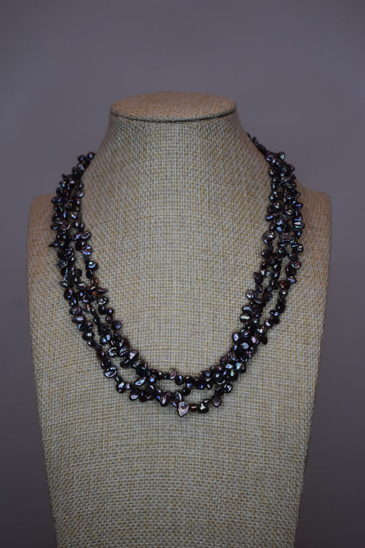 Silk and Purple Pearl Layered Necklace