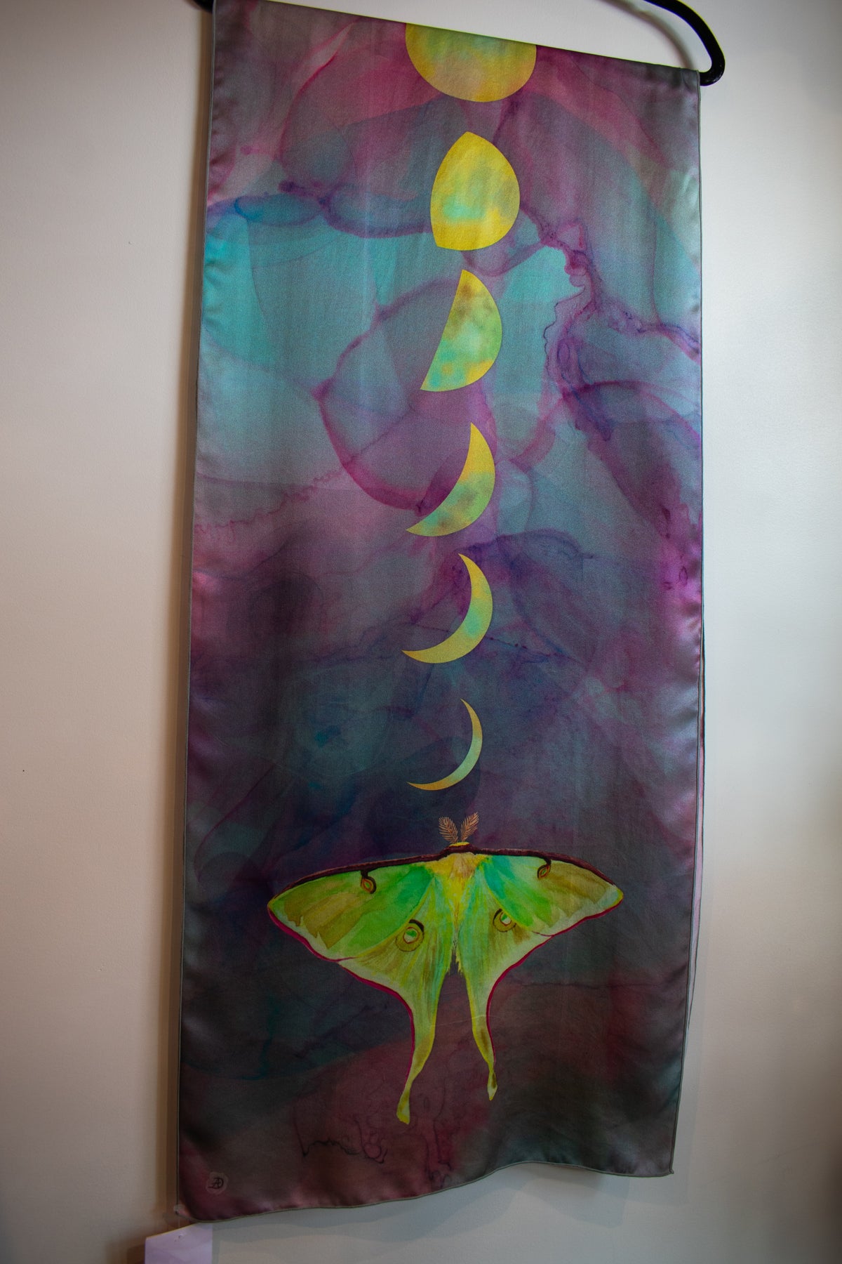 Luna Moth And The Pastel Moons Silk Scarf (16” X 72”)