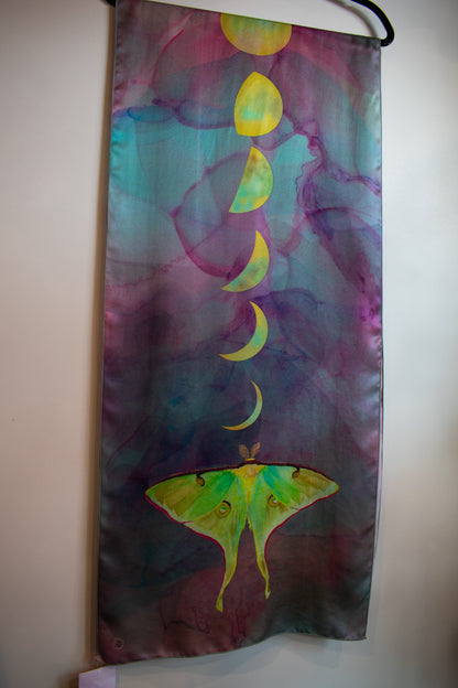 Luna Moth And The Pastel Moons Silk Scarf (16” X 72”)
