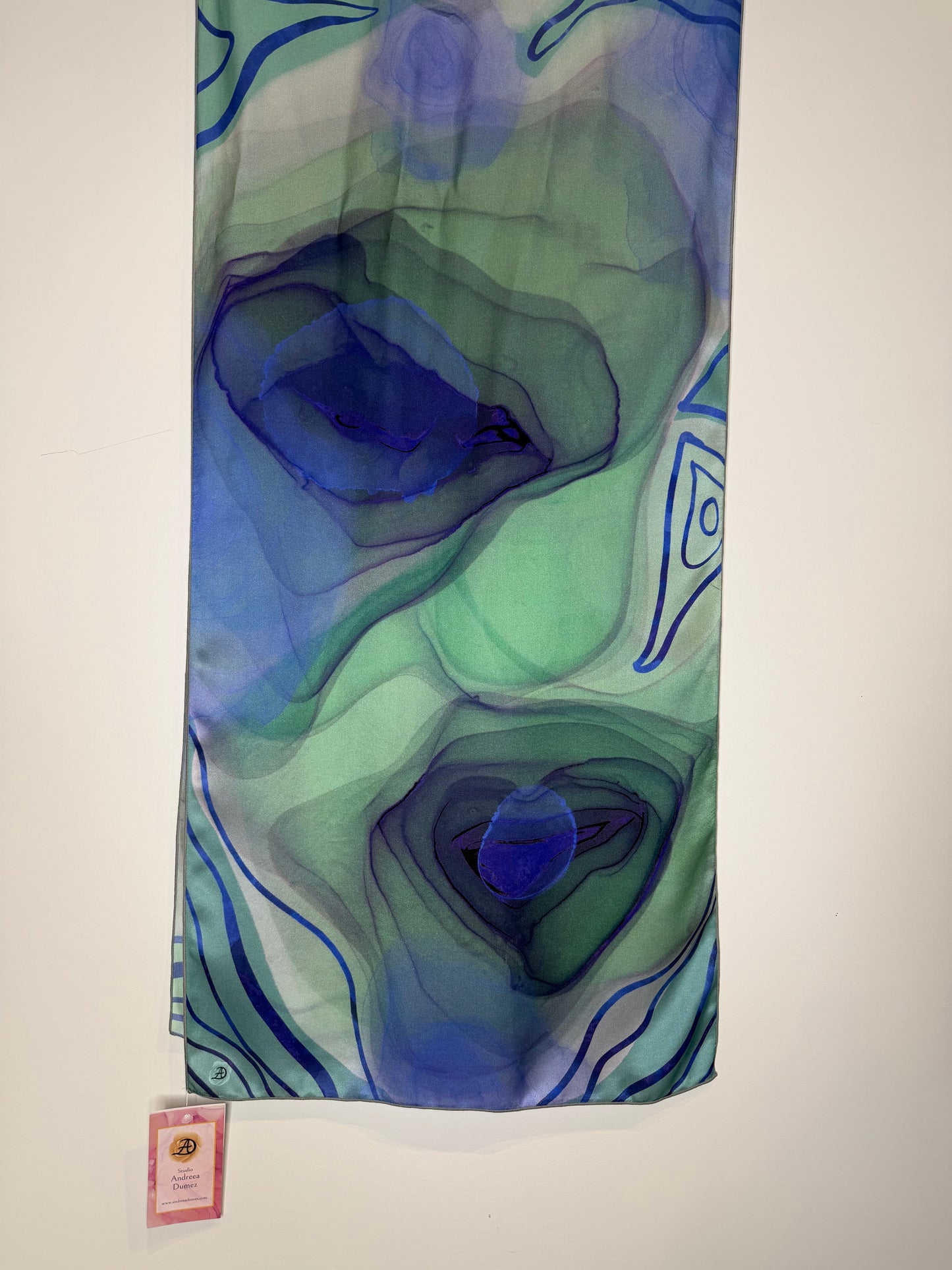 Abstract Peacock Silk Scarf (16” X 72”)