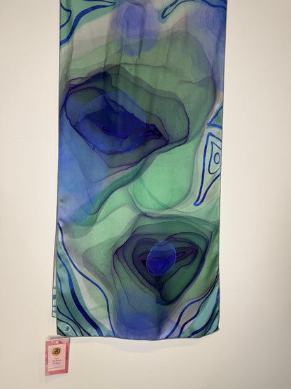 Abstract Peacock Silk Scarf (16” X 72”)