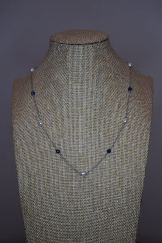 Sodalite and White Pearl Necklace