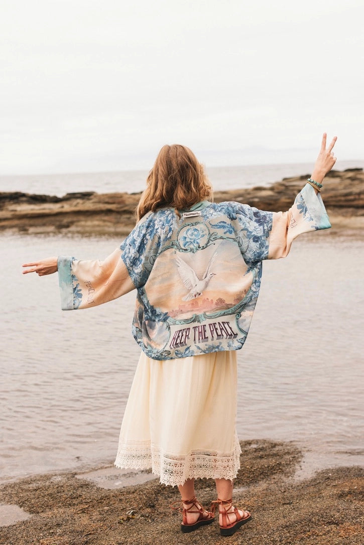 Peace Out Cropped Kimono