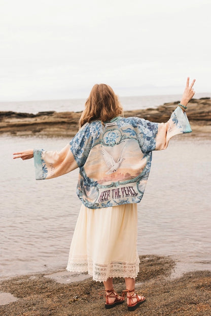 Peace Out Cropped Kimono