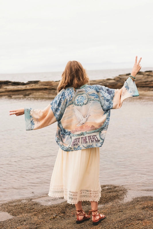Peace Out Cropped Kimono
