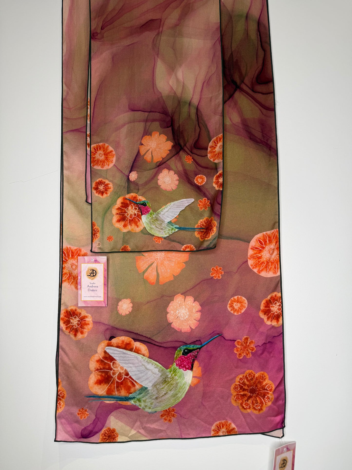 Amethyst Hummingbird Silk Scarf
