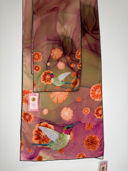 Amethyst Hummingbird Silk Scarf