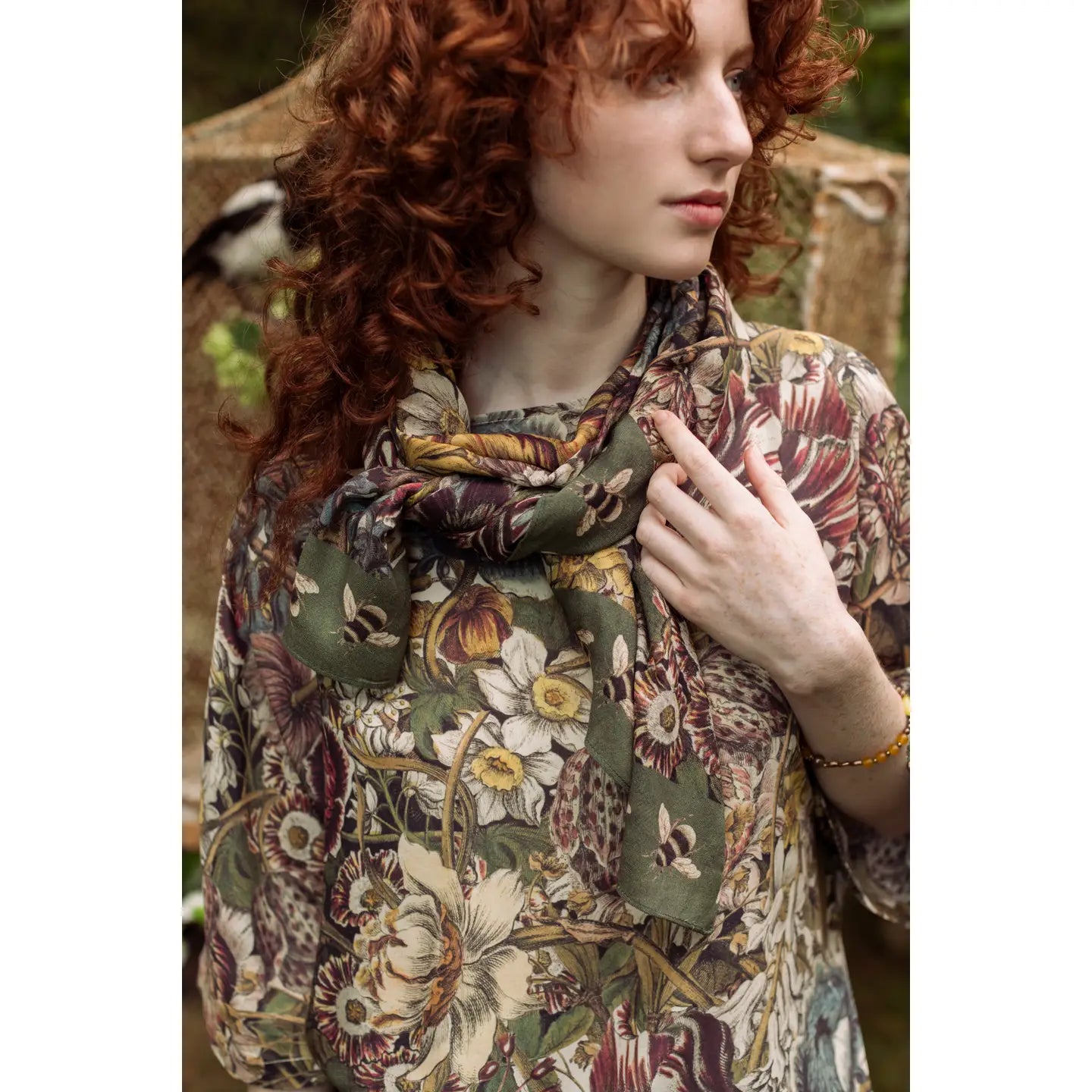 Love Grows Wild Floral Scarf with Bees