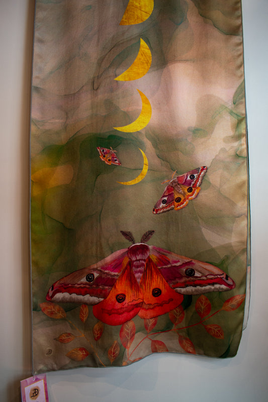 Emperor Moths And The Lunar Cycles Silk Scarf (16” X 72”) (Copy)