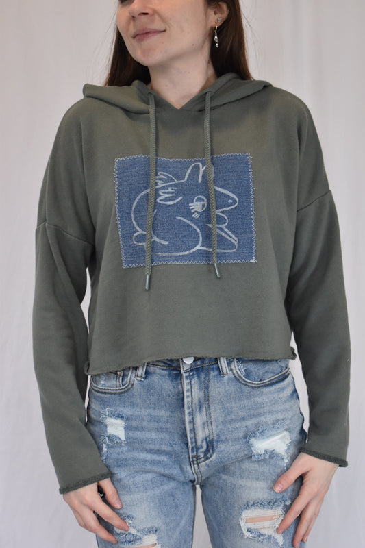 Green Cropped Horse Sweatshirt | M