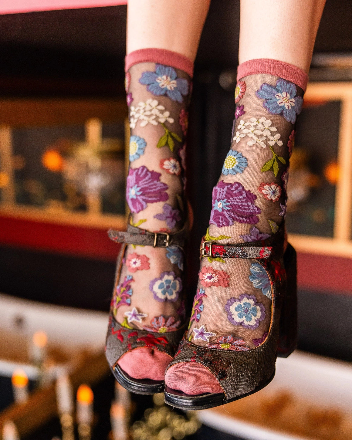 Dark Florals Crew Socks