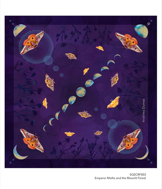 Emperor Moths And The Moonlit Forest Cotton Silk Blend Bandana 26”x26”
