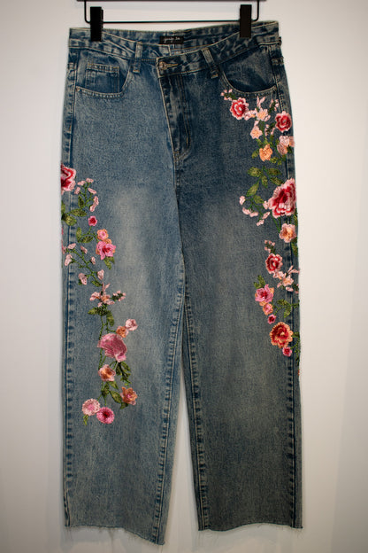 Embroidered Denim Pants | Medium