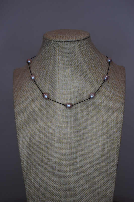 Purple Pearl Silk String Necklace