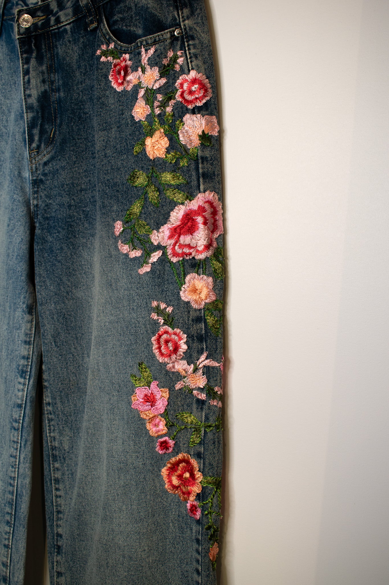 Embroidered Denim Pants | Medium