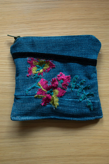 Hand Embroidered Denim Pouch
