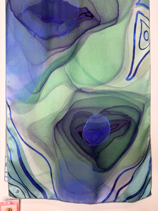 Abstract Peacock Silk Scarf (16” X 72”)