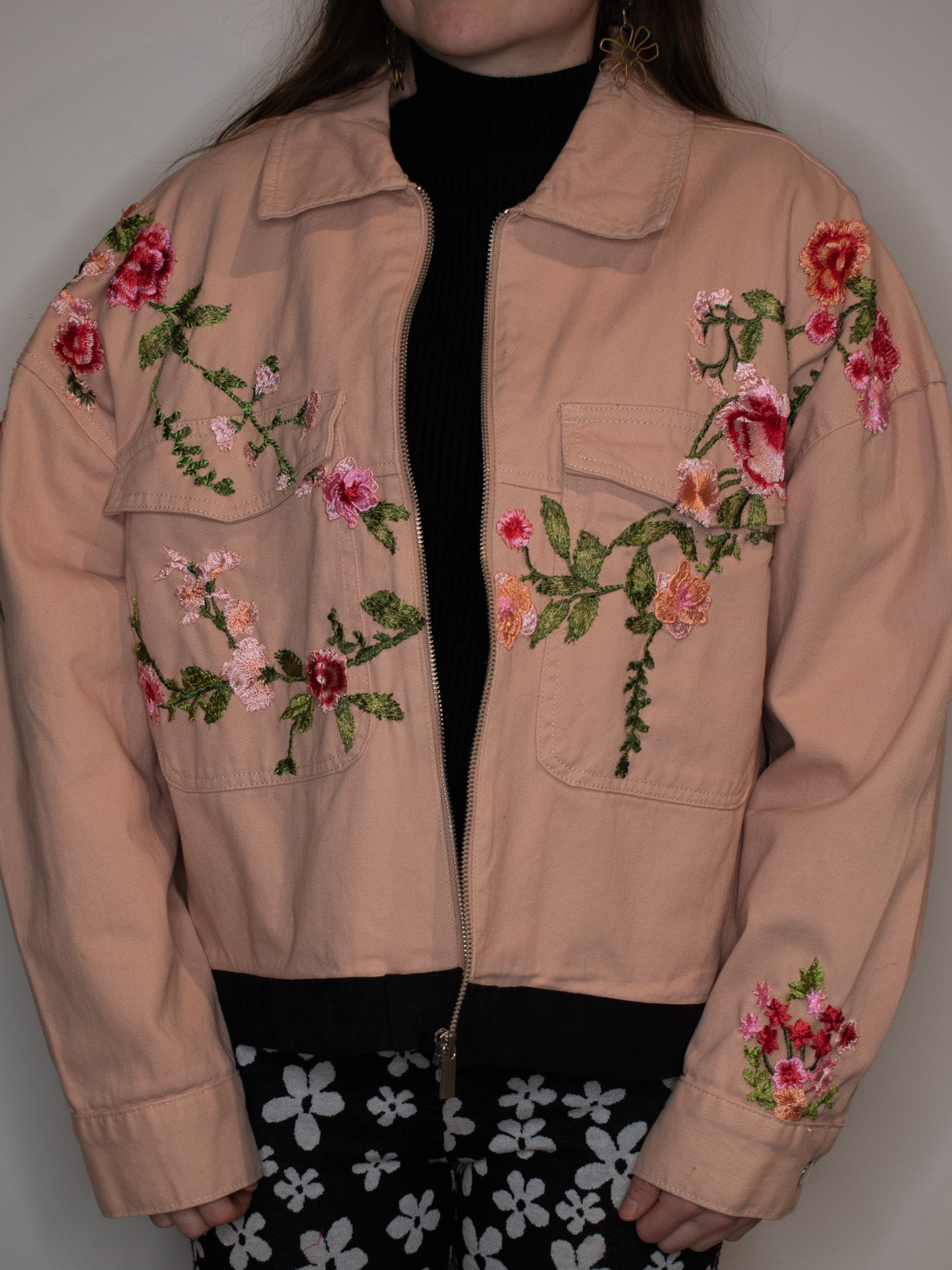 Pink Embroidered Denim Jacket | Large