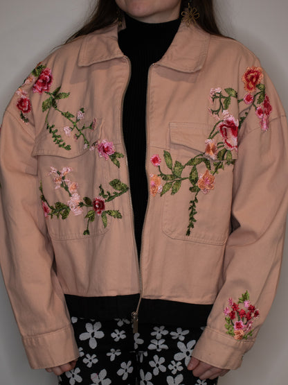 Pink Embroidered Denim Jacket | Large