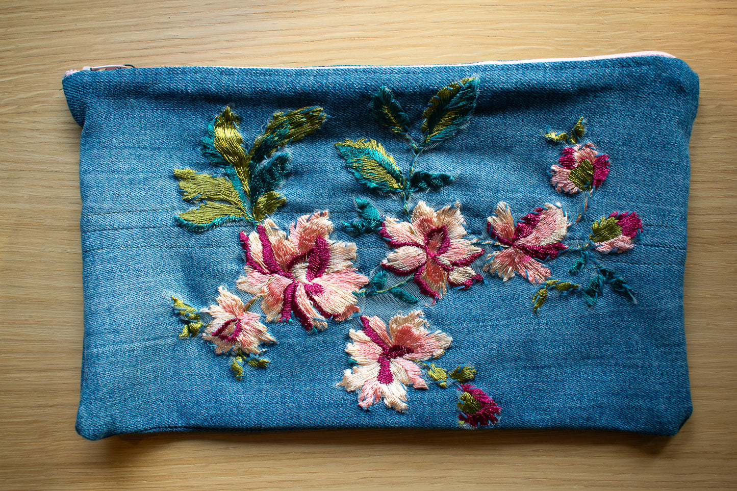 Hand Embroidered Denim Pouch