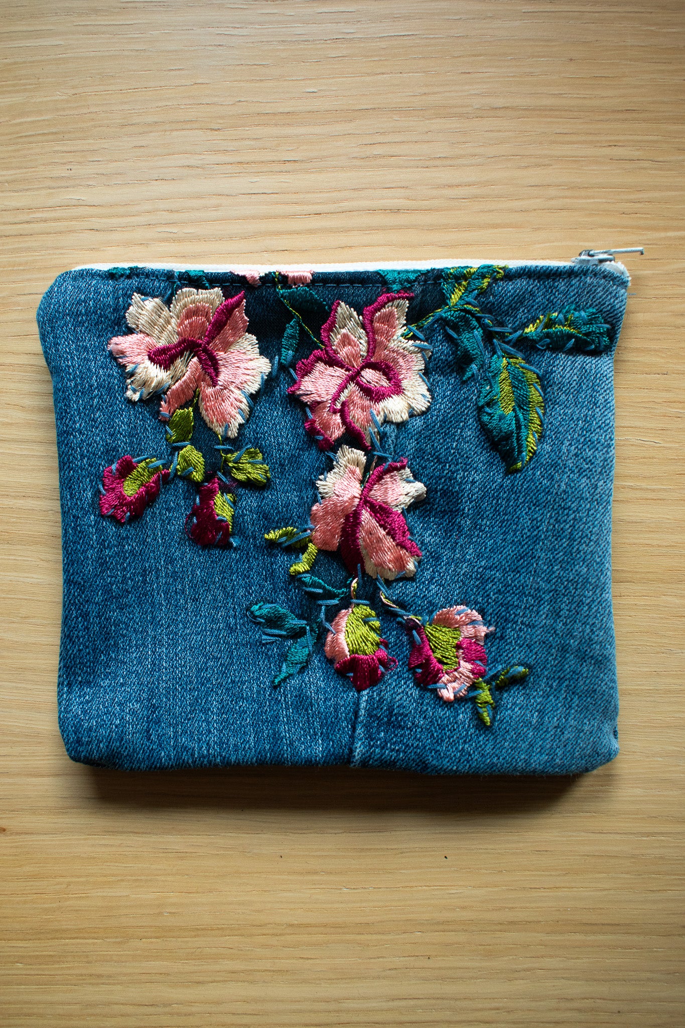 Hand Embroidered Denim Pouch