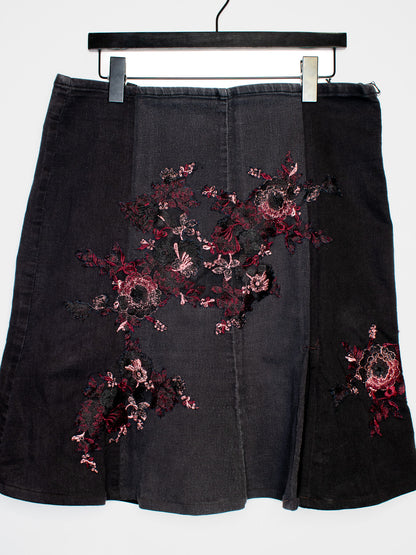 Black Embroidered Denim Skirt | Large