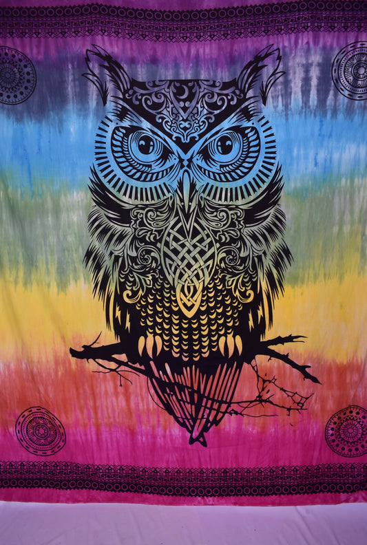 Rainbow Owl Tapestry