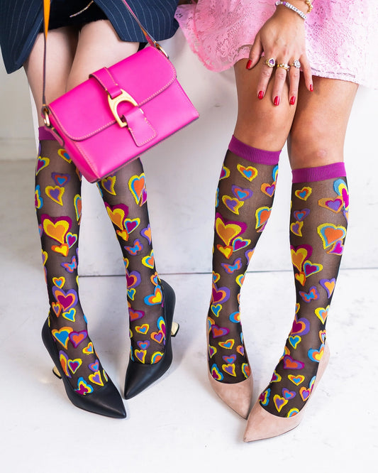 Y2K Hearts Sheer Knee High Socks