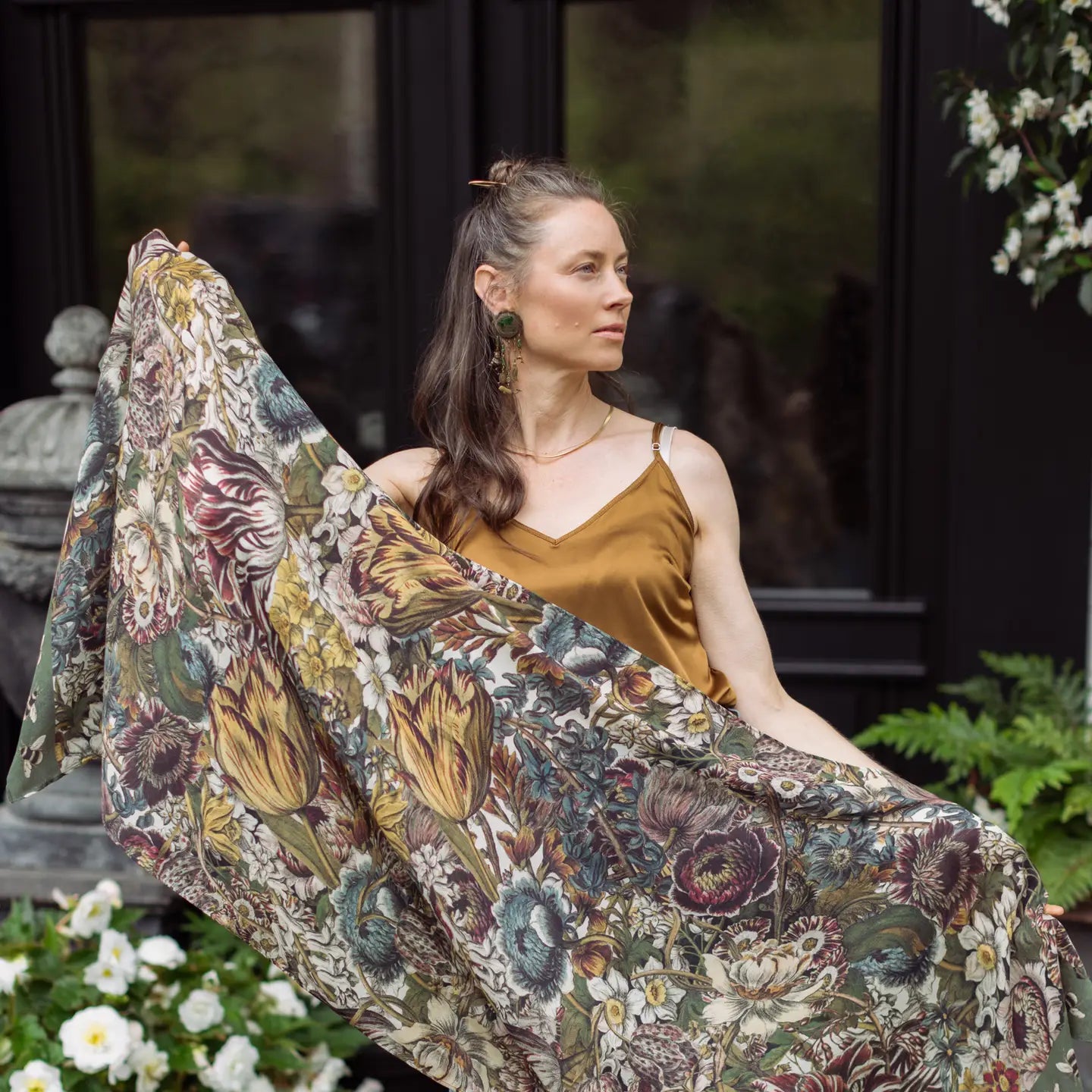 Love Grows Wild Floral Scarf with Bees