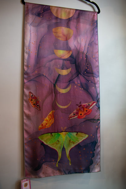 Luna Moth And The Moonlit Family Silk Scarf (16” X 72”)