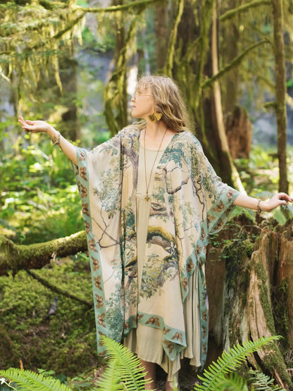 Earth & Sky Bohemian Goddess Starduster Kimono W/Trees