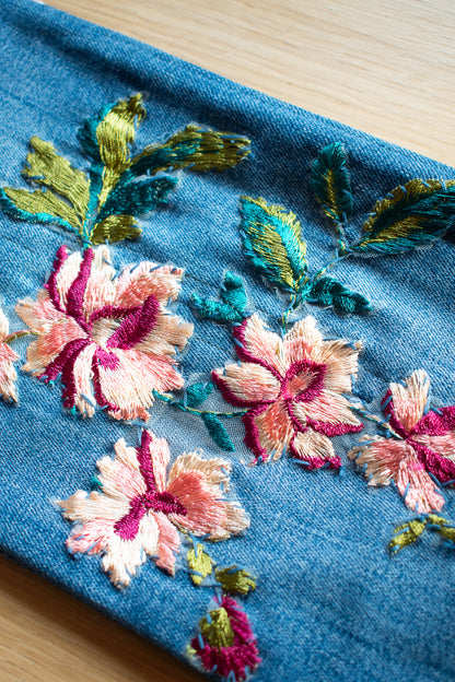 Hand Embroidered Denim Pouch