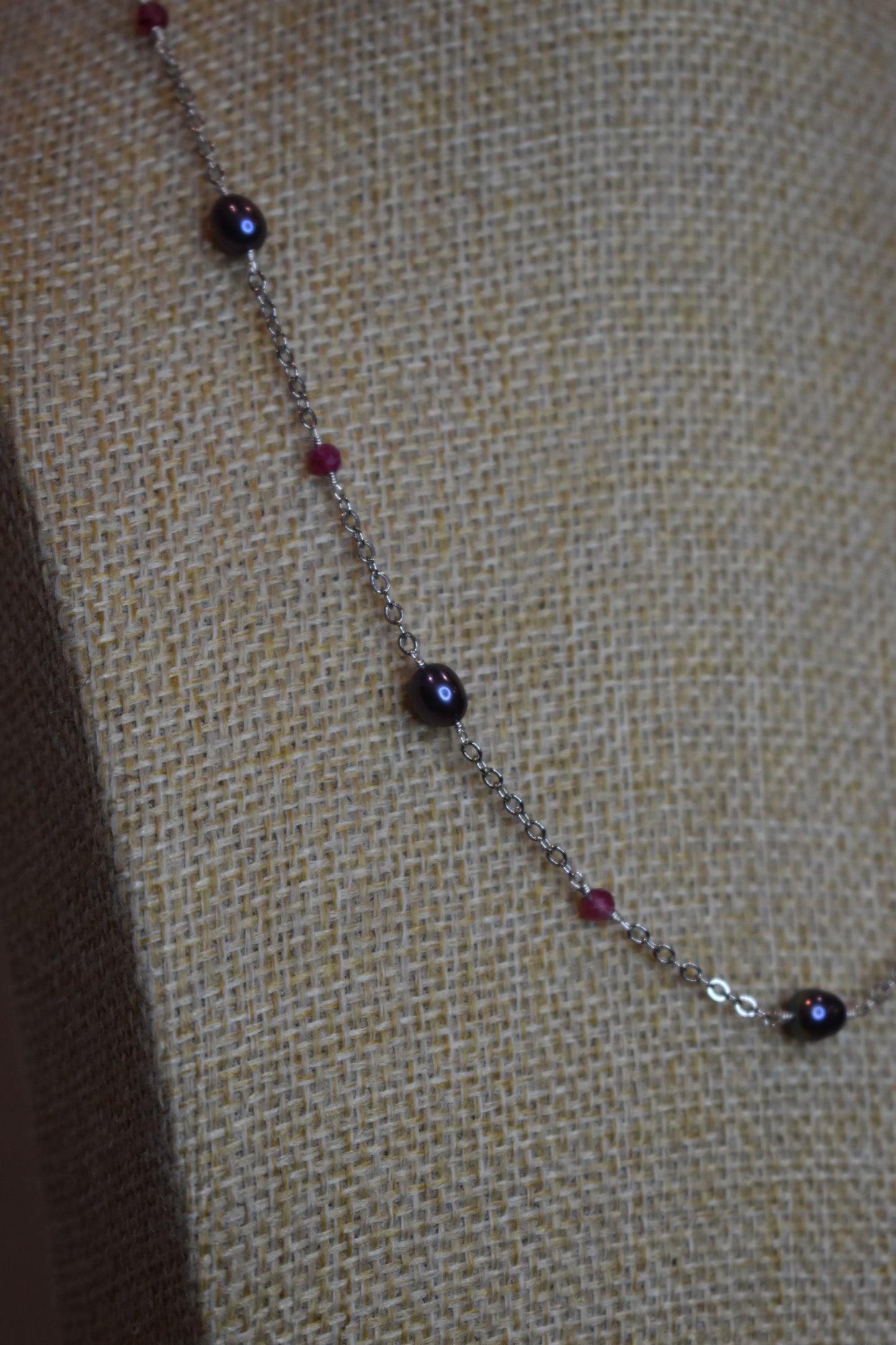 Pink Tourmaline and Purple Pearl Necklace